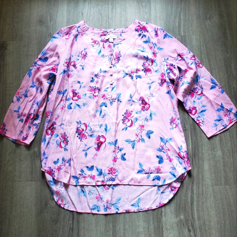 Kim Rogers Pink Floral Top, Size Large